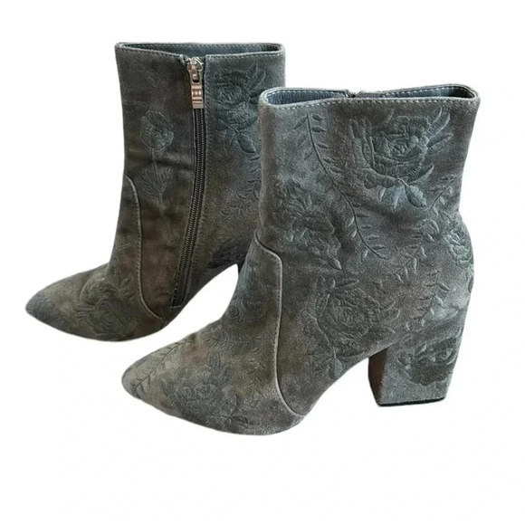 Anthro Silent D Gray Green Floral Embroidered Ankle Booties Size 39/US 8-8.5 - Picture 10 of 10